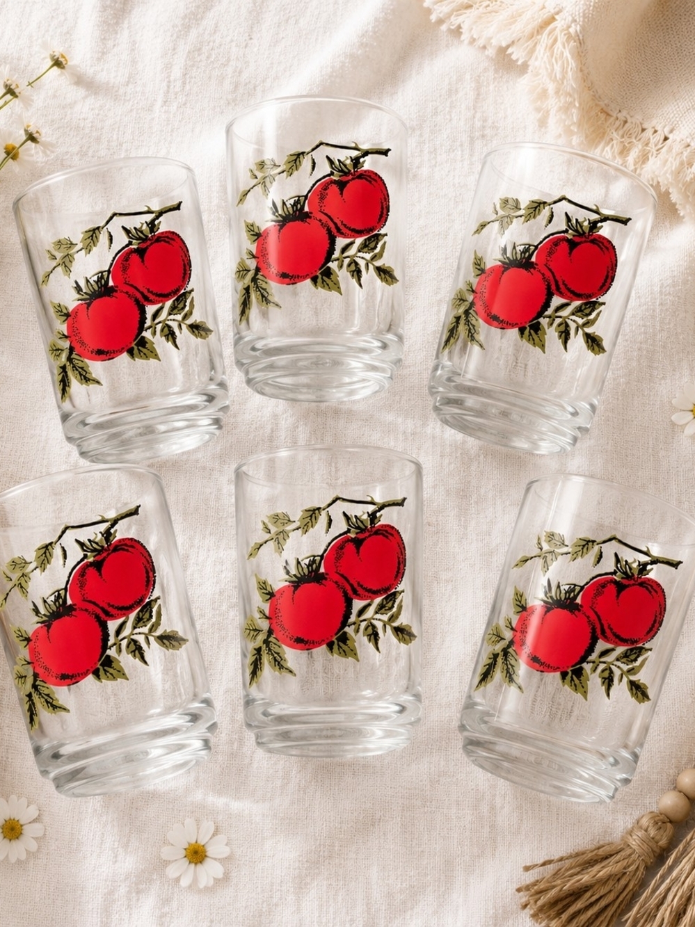 Vintage Tomato Glasses Set of 6 Farmhouse Cottagecore